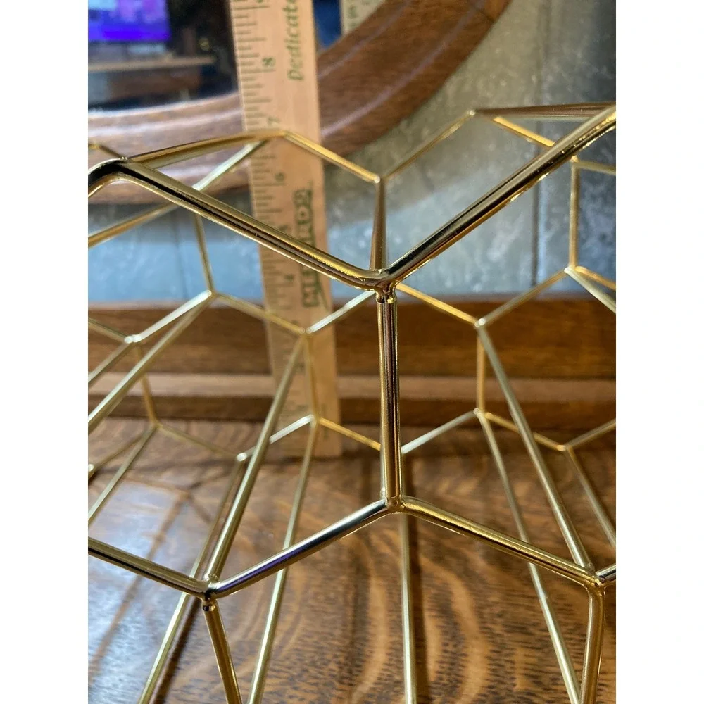 Modern Gold Wire Honeycomb Wine Rack 6 Bottle Geometric Metal Countertop Display